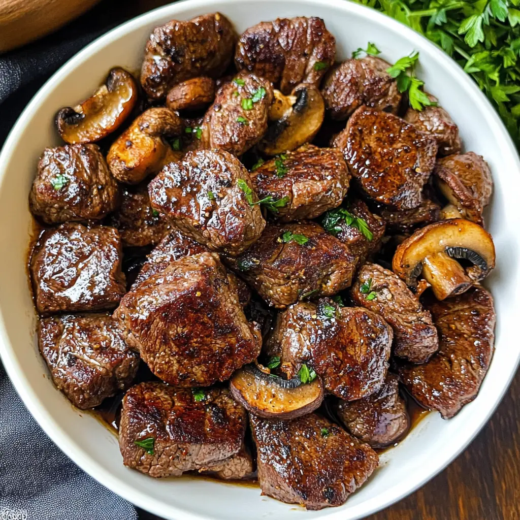 Juicy Cajun Butter Steak Bites paired with savory mushrooms make for a mouthwatering meal! This easy air fryer recipe is bursting with flavor and takes just minutes to prepare. Perfect for a weeknight dinner or as a crowd-pleasing appetizer at your next gathering. Save this delicious recipe for a satisfying treat anytime!