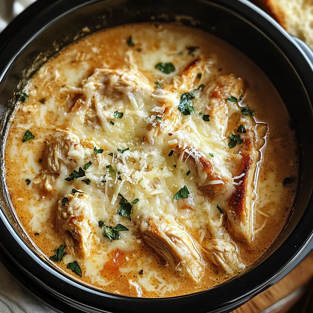 Cozy up with a bowl of Crock Pot Creamy Chicken Parmesan Soup that's perfect for busy days! This creamy delight is packed with tender chicken, rich flavors, and hearty ingredients like pasta and cheese. It's an easy, satisfying meal for family dinners or chilly nights. Save this recipe for your next gathering and impress everyone with its deliciousness!