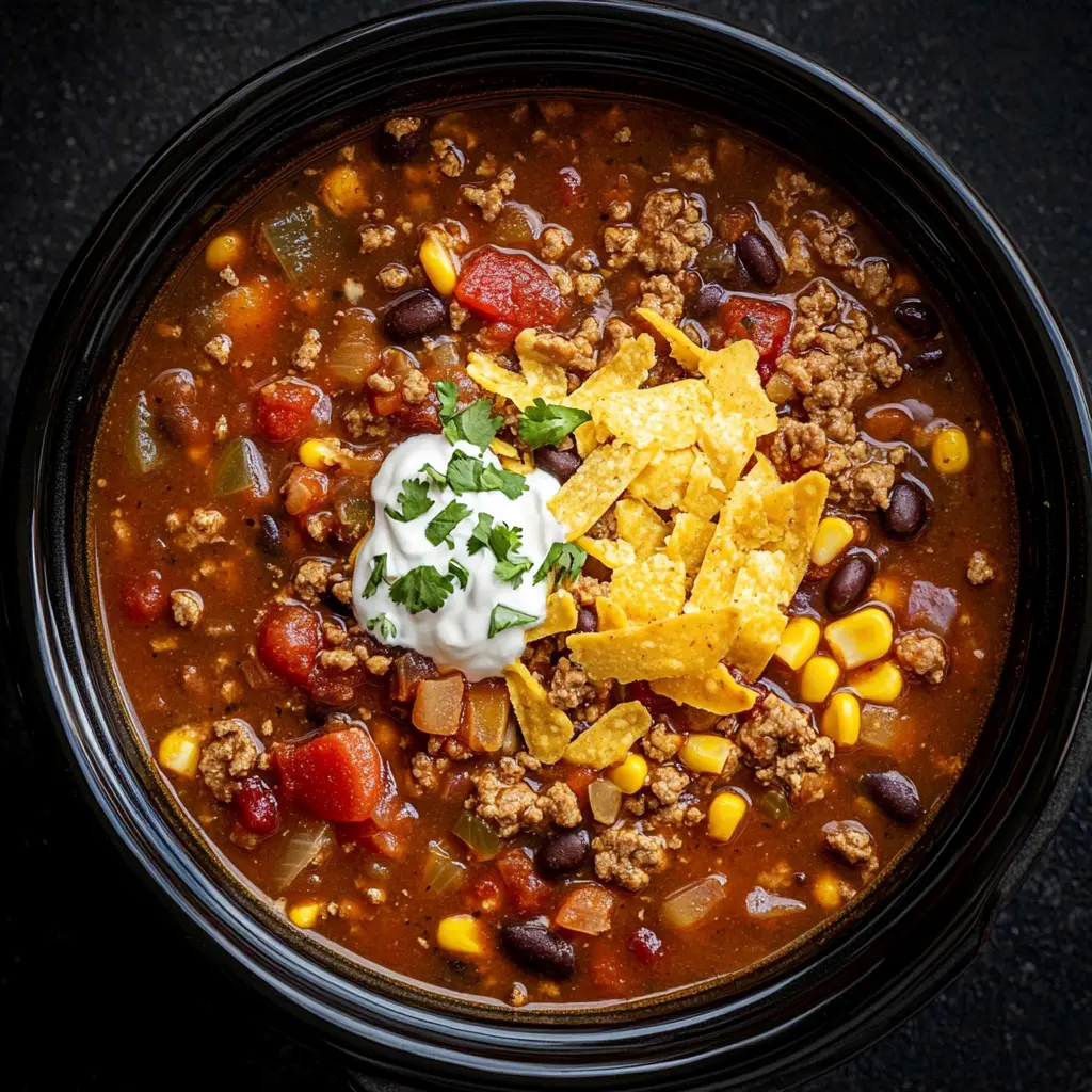 Get ready for a cozy bowl of Crock Pot Taco Soup that's perfect for any night! Packed with ground beef, zesty tomatoes, and beans, this recipe is a delightful blend of flavors that the whole family will love. It's easy to toss in your slow cooker and comes out rich and hearty. Save this recipe for your next gathering or a comforting weeknight meal!