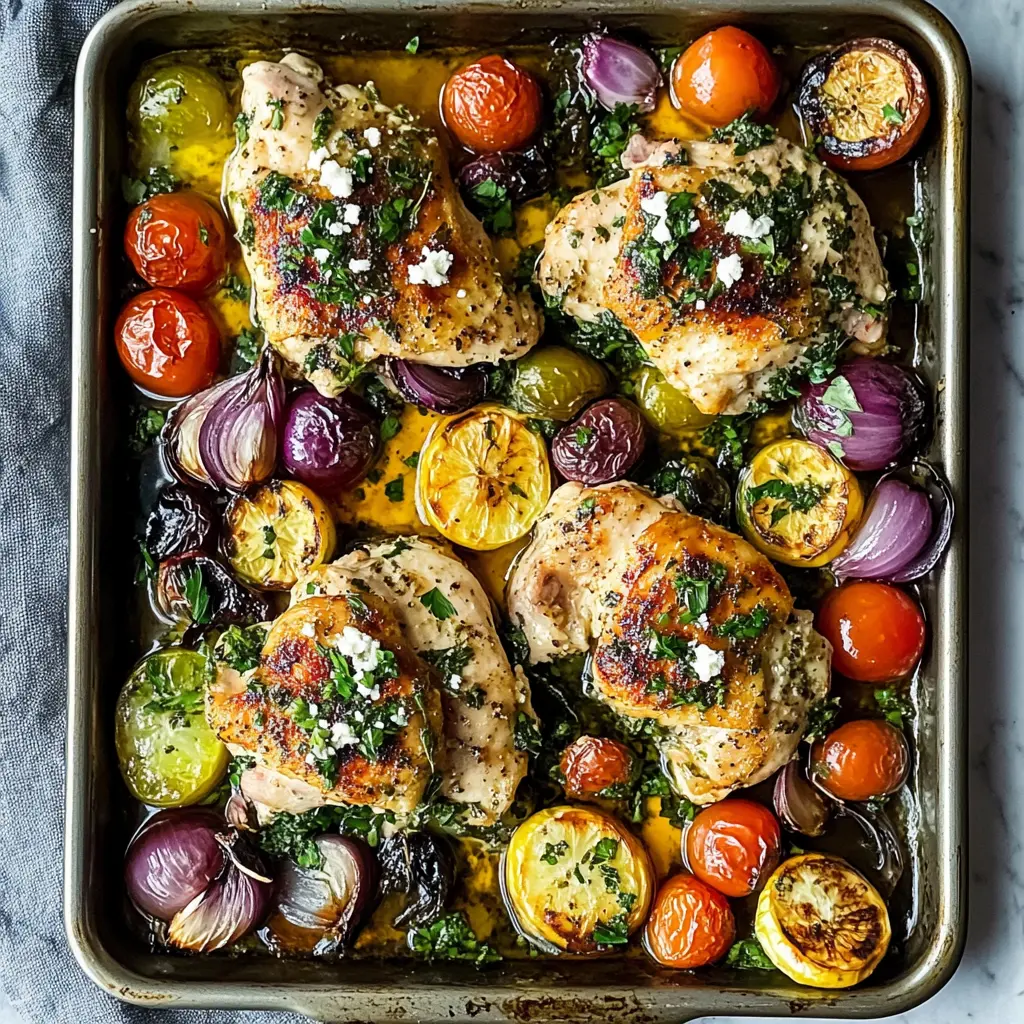 Bring the flavors of Greece to your dinner table with this easy Greek Sheet Pan Chicken recipe! Juicy chicken thighs are perfectly seasoned with oregano, lemon, and garlic, paired with colorful veggies for a wholesome meal. Ideal for weeknight dinners or meal prep, this one-pan dish will save you time and keep cleanup simple. Save this recipe for your next family feast!