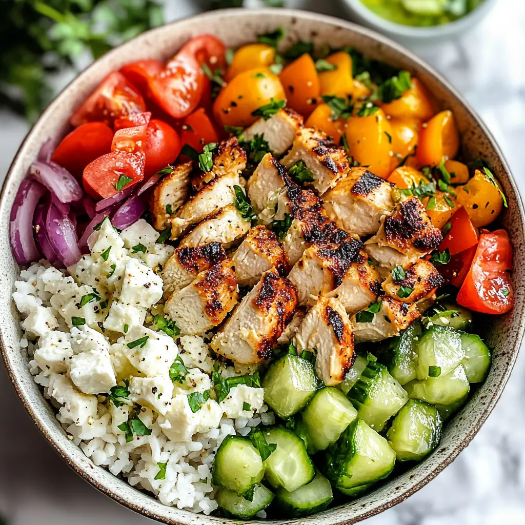 Transform your meal prep with these healthy Greek Chicken Bowls! Packed with fresh vegetables, marinated chicken, and creamy tzatziki, this recipe bursts with flavor and nutrition. Perfect for lunch or dinner, it's a versatile option you can enjoy any day of the week. Save this delightful recipe to add a healthy twist to your meals!