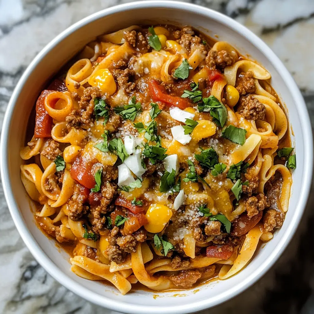 Cook dinner with ease using this One Pot Taco Pasta! Packed with the bold flavors of taco seasoning, ground beef, and cheesy goodness, this dish is perfect for busy nights. It's a hearty, family-friendly meal that all ages will love. Save this recipe for your next weeknight dinner and enjoy a tasty twist on classic tacos!