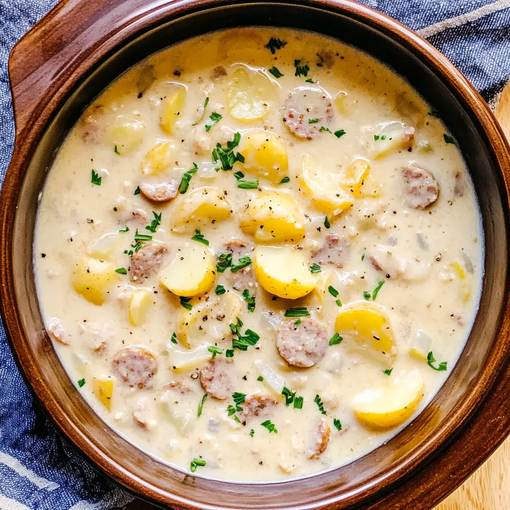 Warm up with this delicious Slow Cooker Creamy Sausage and Potato Soup! This comforting dish combines savory sausage, tender potatoes, and creamy goodness for a cozy meal anyone will love. Perfect for chilly evenings or family gatherings, you won't want to miss out. Save this recipe to enjoy a hearty bowl of soup anytime!