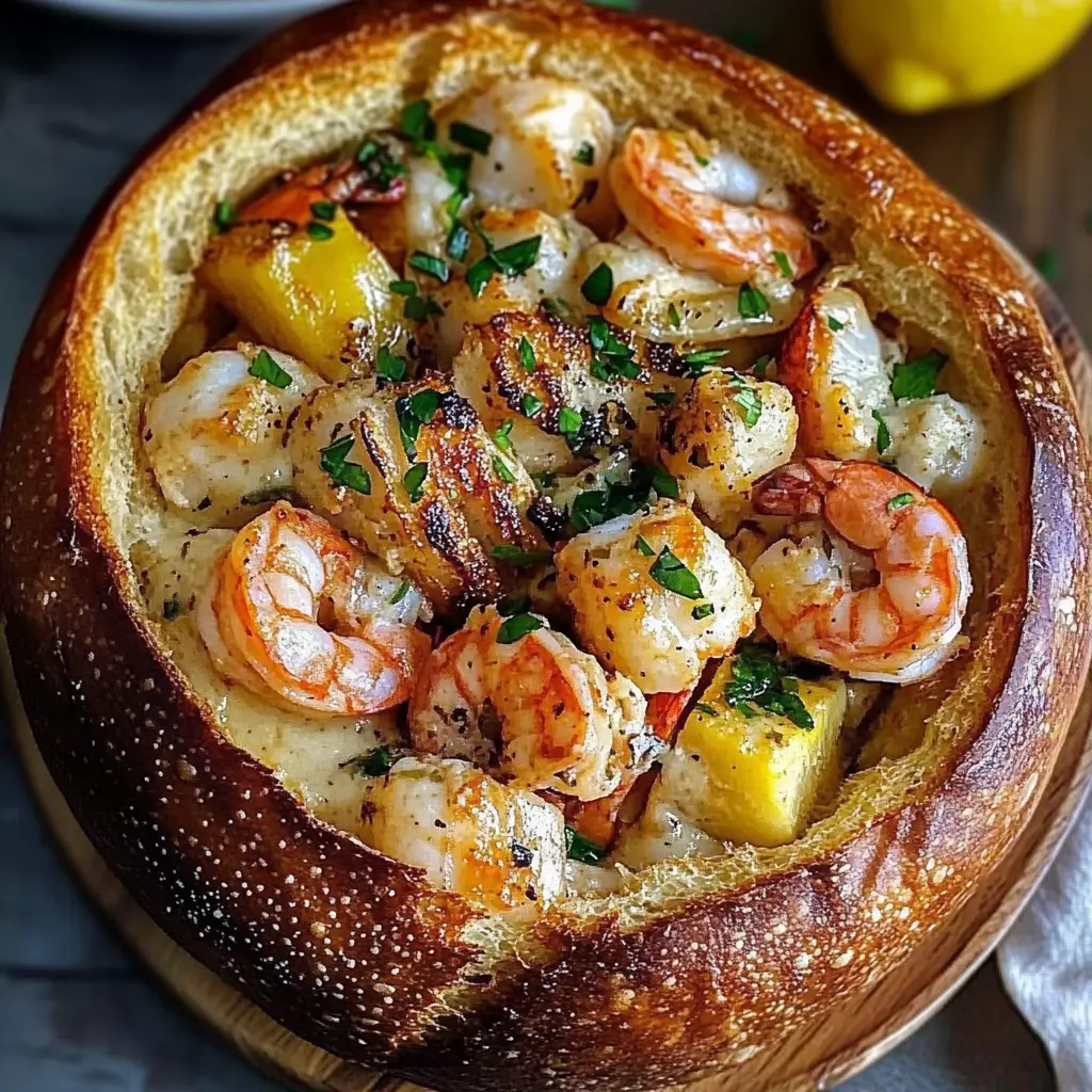 Treat yourself to a delightful Stuffed Seafood Bread Bowl that’s perfect for seafood lovers! This recipe features a blend of fresh seafood, creamy filling, and a crispy bread exterior that makes every bite a joy. Great for gatherings or a cozy dinner, save this pin to whip up a delicious and satisfying meal that will impress everyone!