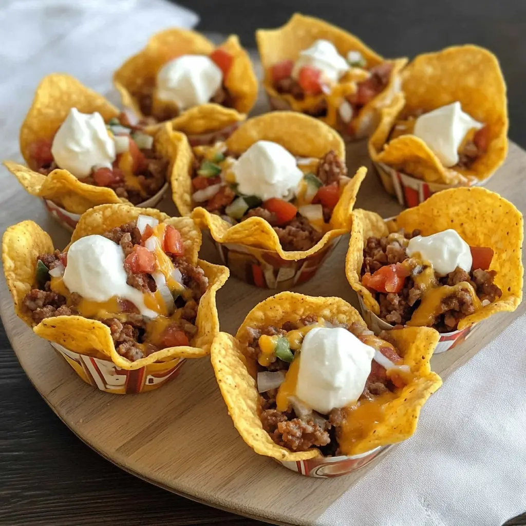 Get ready for a fun twist on taco night with these Taco Cups made using Tostitos Scoops! Perfect for parties or family dinners, these bite-sized treats are filled with seasoned ground beef, fresh veggies, and topped with cheese. Easy to make and super delicious, your guests will love these savory snacks. Save this recipe for your next gathering!