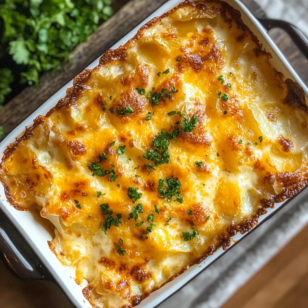 Creamy, cheesy scalloped potatoes are the perfect comfort food for any occasion! This easy recipe features layers of tender potatoes smothered in a velvety cheese sauce, making it a crowd-pleaser at family dinners or potlucks. Save this delicious recipe to your boards and treat your loved ones to this mouthwatering dish! 🥔🧀