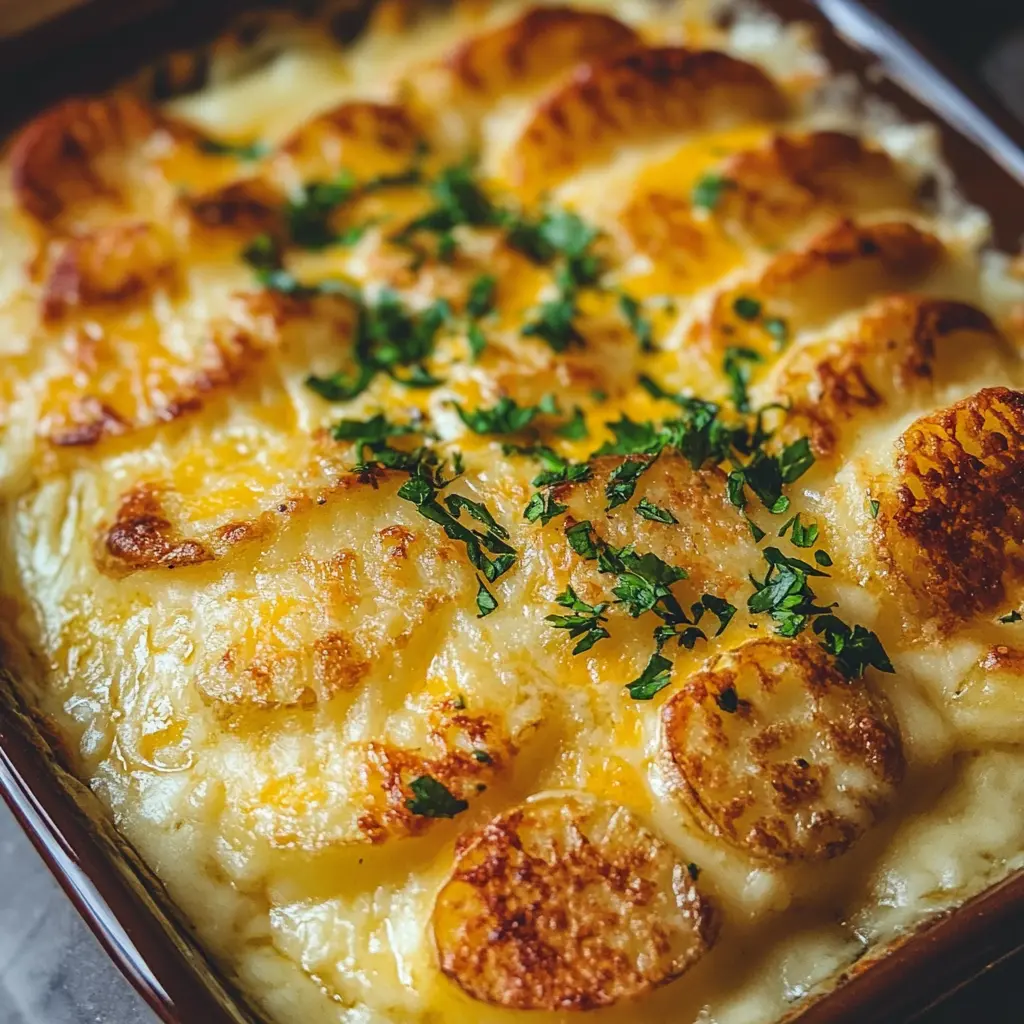 Creamy, cheesy scalloped potatoes are the perfect comfort food! Made with layers of thinly sliced potatoes and a rich cheese sauce, this dish is a crowd-pleaser for any occasion. It's ideal for family gatherings or holiday dinners. Save this recipe to enjoy a warm and hearty side dish that everyone will love!