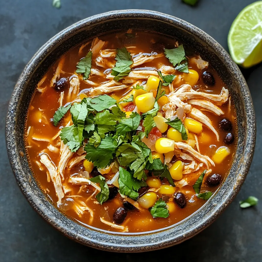 Warm up your dinner table with this High Protein Chicken Taco Soup! Packed with tender chicken, black beans, and vibrant veggies, this dish is a flavor powerhouse that’s also healthy. Perfect for cozy nights or meal prep for the week. Save this recipe to enjoy a bowl of deliciousness anytime you want to boost your protein intake!