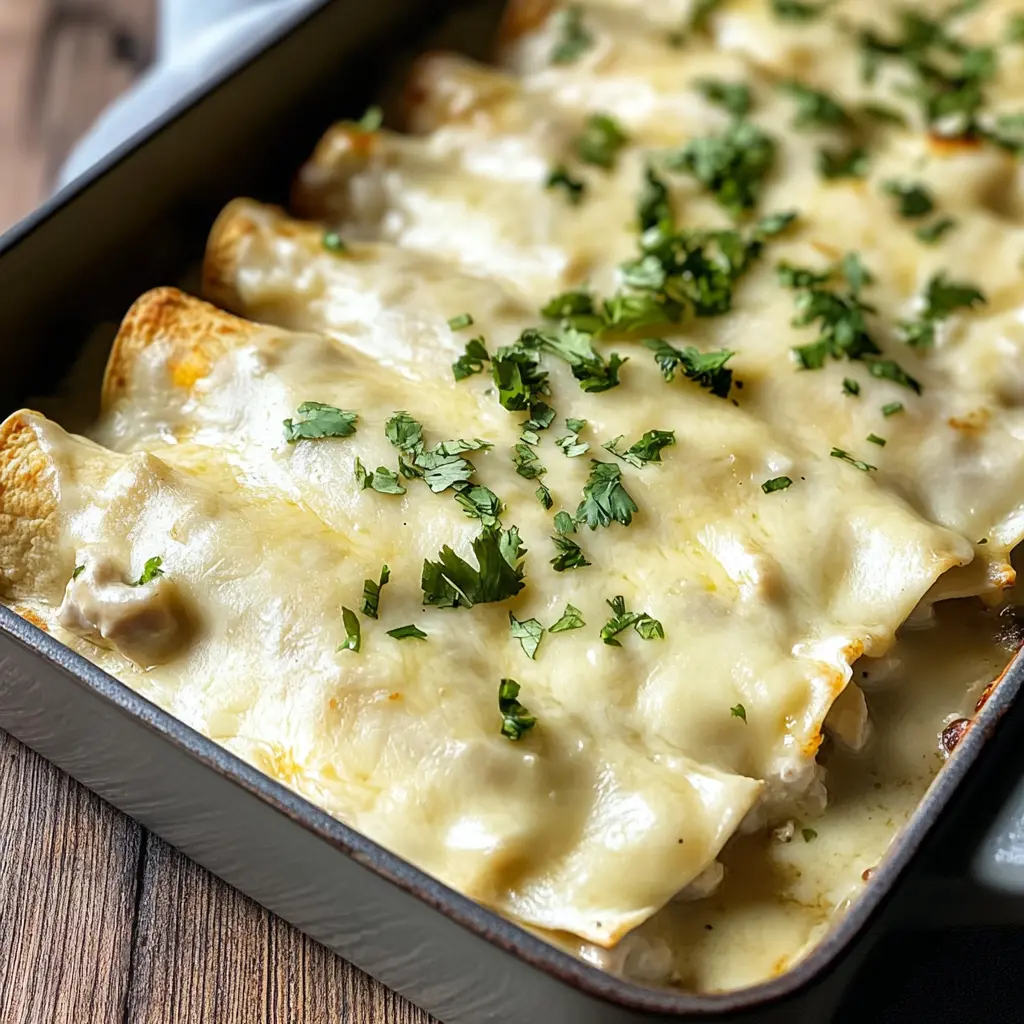 Creamy, cheesy, and comfort in every bite! These White Chicken Enchiladas combine tender chicken with a rich white sauce for a delightful dinner. Perfect for weeknight meals or gatherings, this easy recipe is sure to please everyone at the table. Save this pin for a delicious, satisfying dish that brings the whole family together!