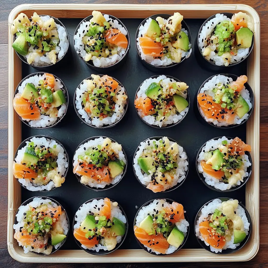 Create delicious Sushi Cups at home that are perfect for any gathering! These bite-sized treats combine fresh veggies, tender sushi rice, and flavorful seafood, served in crispy wonton shells. An easy and fun way to enjoy sushi without the roll! Save this recipe for your next party or family night!