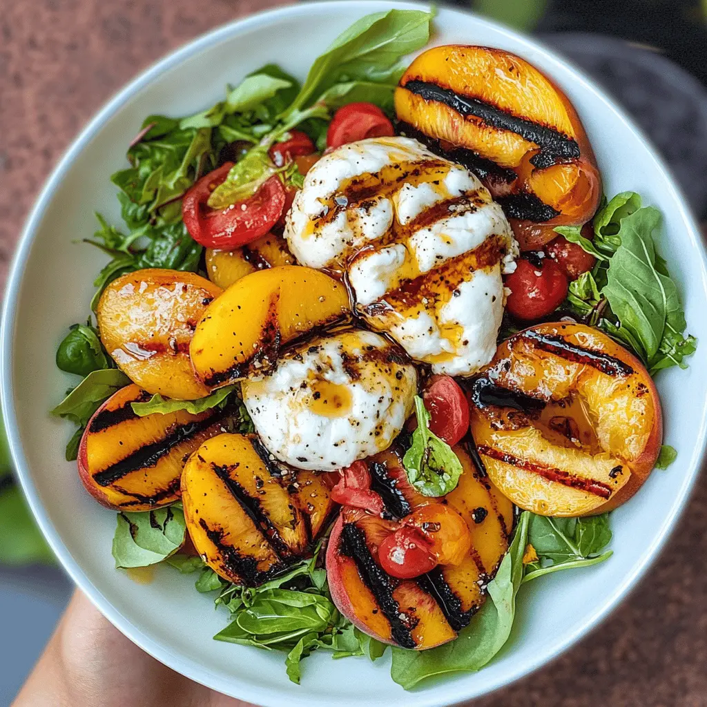 This Grilled Peach and Burrata Salad is a summer delight that celebrates fresh flavors! Juicy grilled peaches paired with creamy burrata cheese create a perfect contrast, while a sprinkle of arugula adds a peppery touch. Save this recipe for your next barbecue or picnic, and impress your guests with its simple elegance!