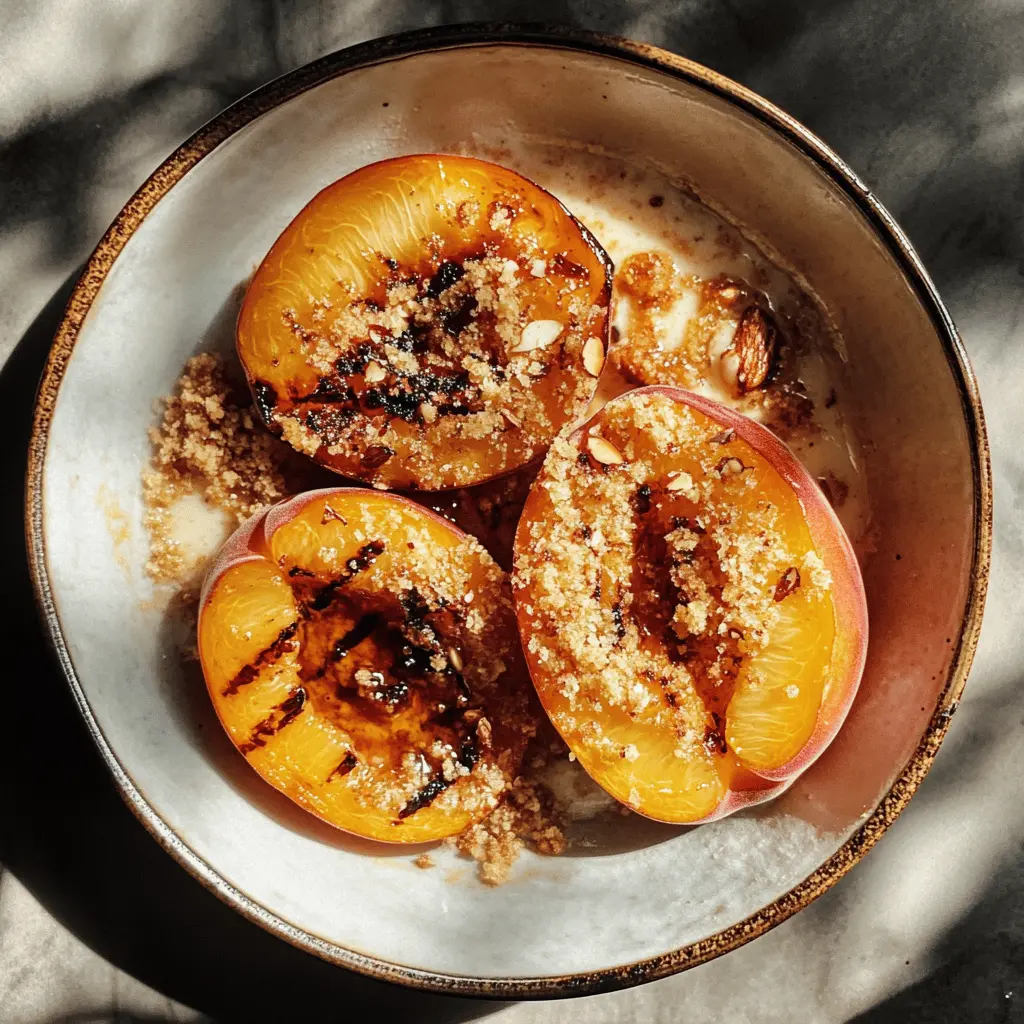 Treat yourself to the sweetness of summer with these Maple Grilled Peaches topped with crunchy almond cookie crumbs! This delightful recipe brings together juicy, caramelized peaches and nutty cookie bits for a perfect dessert or snack. Save this pin for your next BBQ, picnic, or cozy night in – it's an easy way to impress your guests!