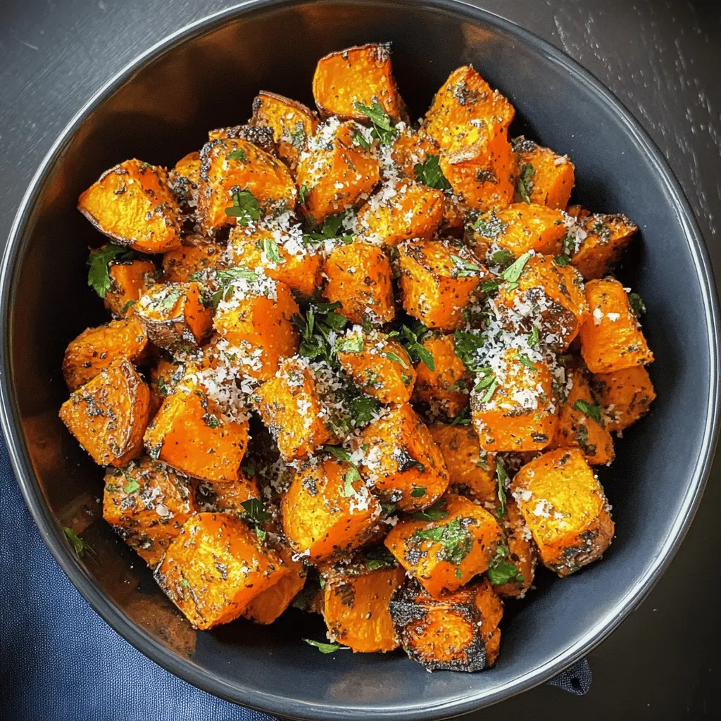 These Savory Sweet Potatoes with Parmesan and Herbs make a delightful addition to any meal! Roasted to perfection, each bite is a burst of flavor from fresh herbs and a cheesy topping. Perfect as a side dish or a light main course, they’re sure to impress. Save this recipe for your next gathering or family dinner!