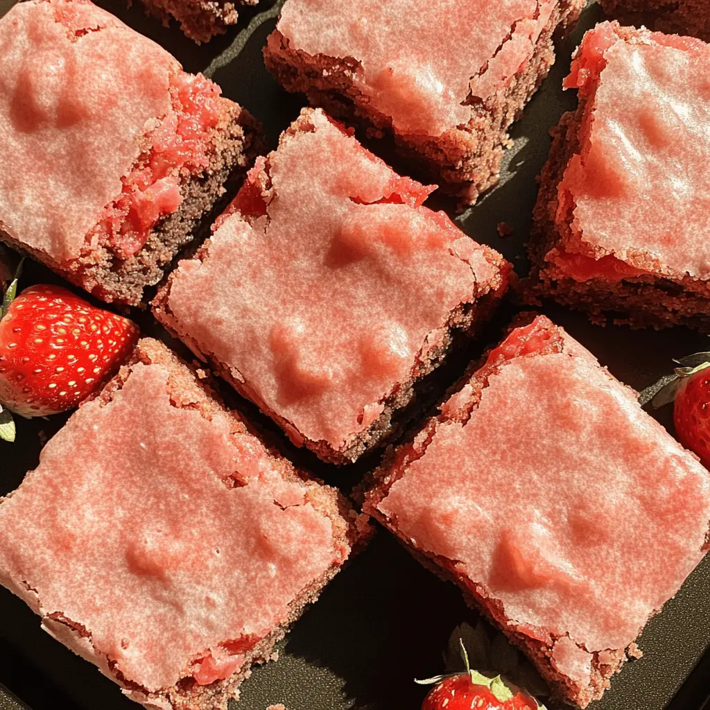 These Strawberry Brownies are a delightful twist on a classic dessert! Rich, fudgy chocolate meets the sweet burst of fresh strawberries for a treat that's perfect for summer gatherings or any sweet craving. With vibrant flavors and a beautiful presentation, these brownies will surely impress your friends and family. Save this recipe and get ready to enjoy a deliciously different take on brownies!
