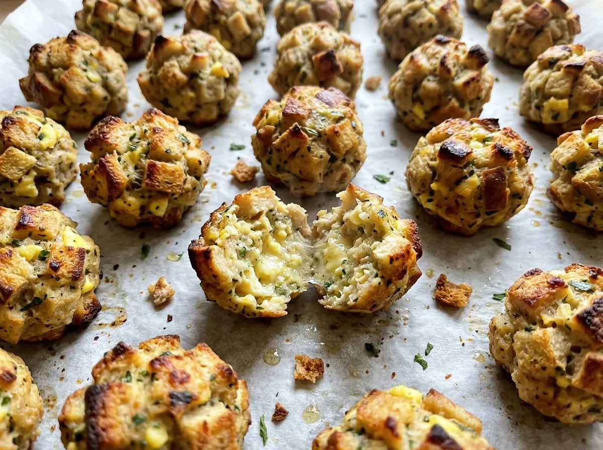 3 Ingredient Stuffing Balls golden savory baked
