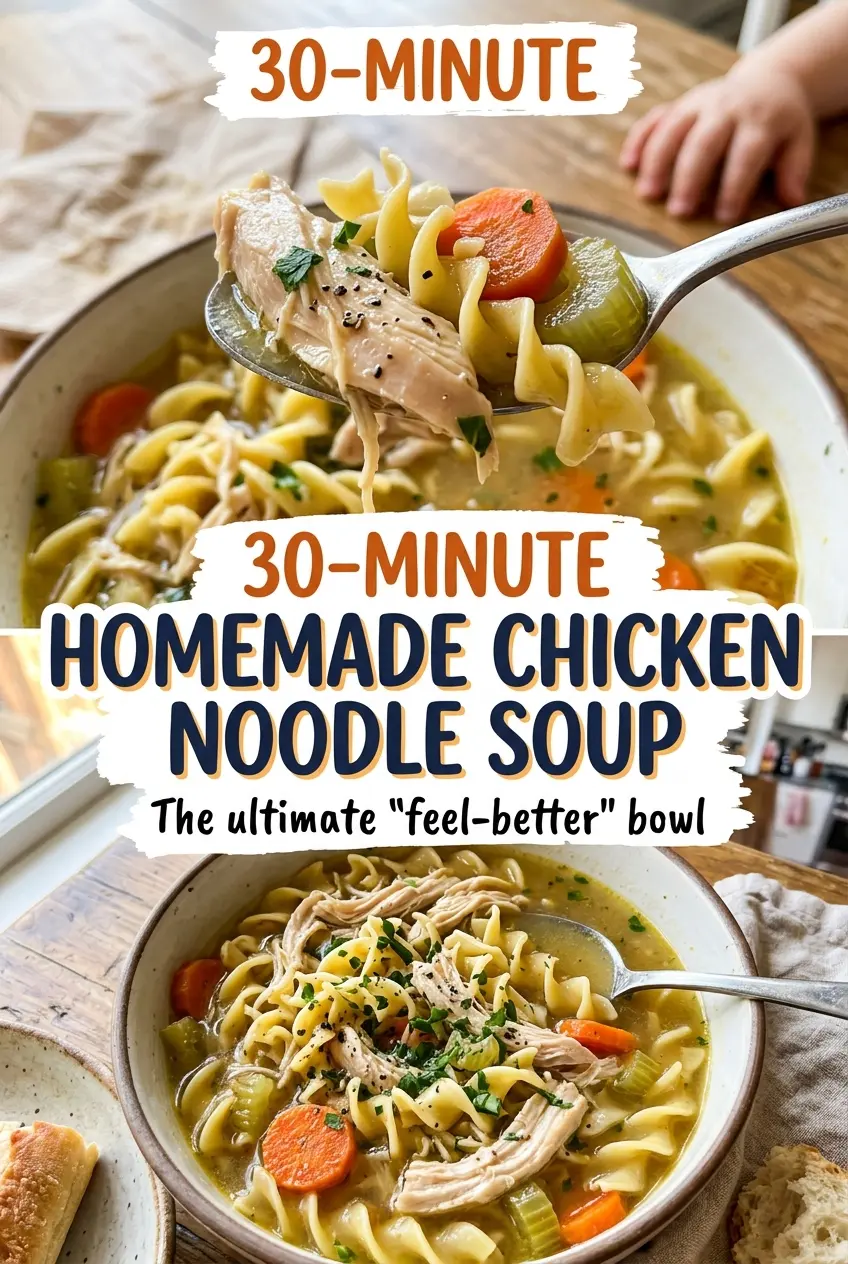 30-Minute Homemade Chicken Noodle Soup, cozy bowl, fresh parsley