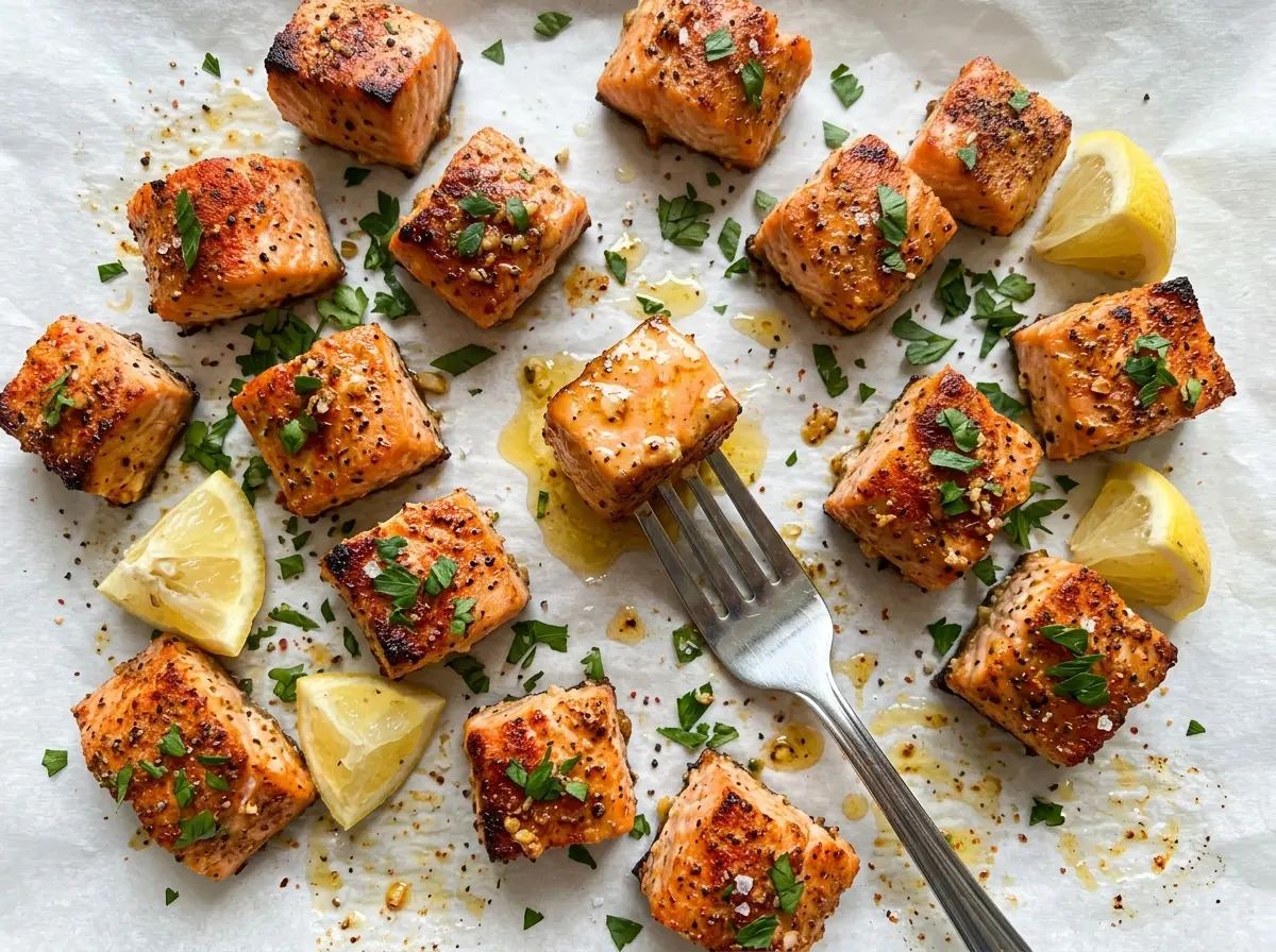 Air Fryer Salmon Bites paprika-seasoned cubes