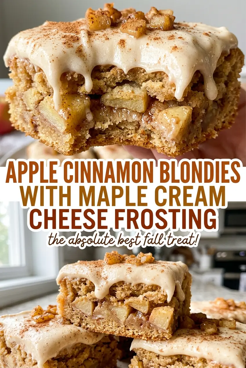 Apple cinnamon blondies with maple frosting, soft centers