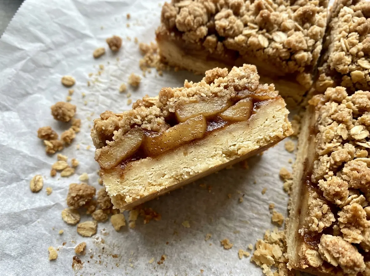 Apple Crisp Shortbread Bars with golden oat topping