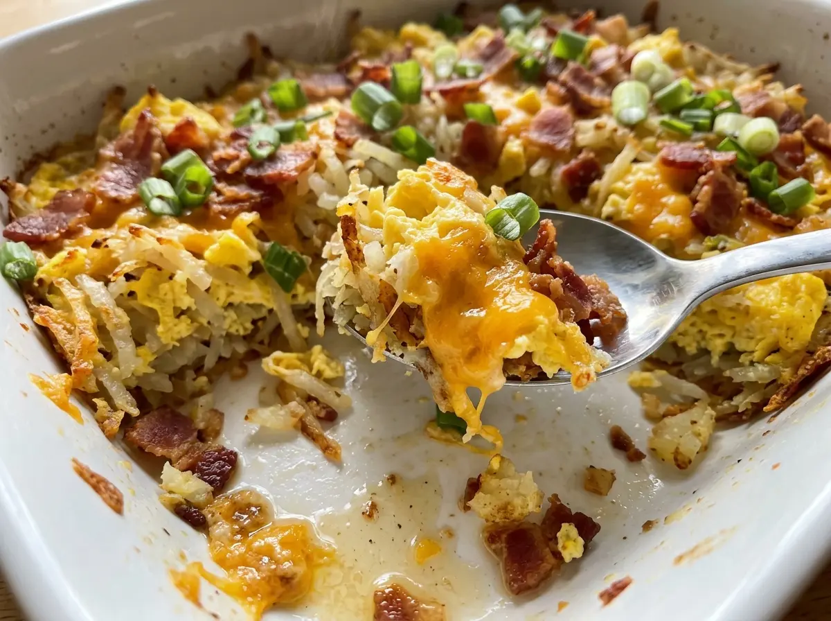Bacon Egg Hash Brown Casserole golden cheesy bacon