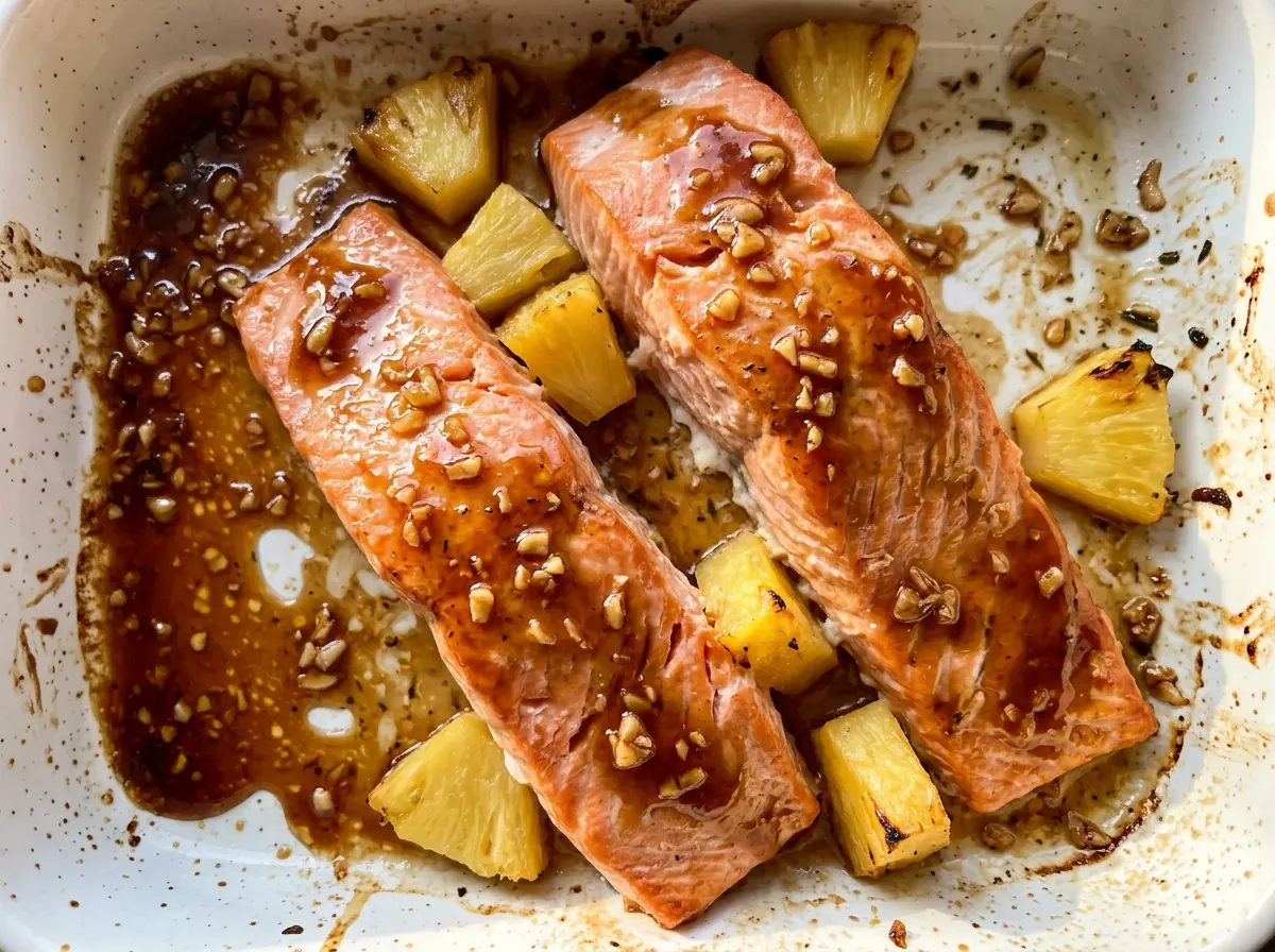 Baked Pineapple Salmon glossy glazed fillets