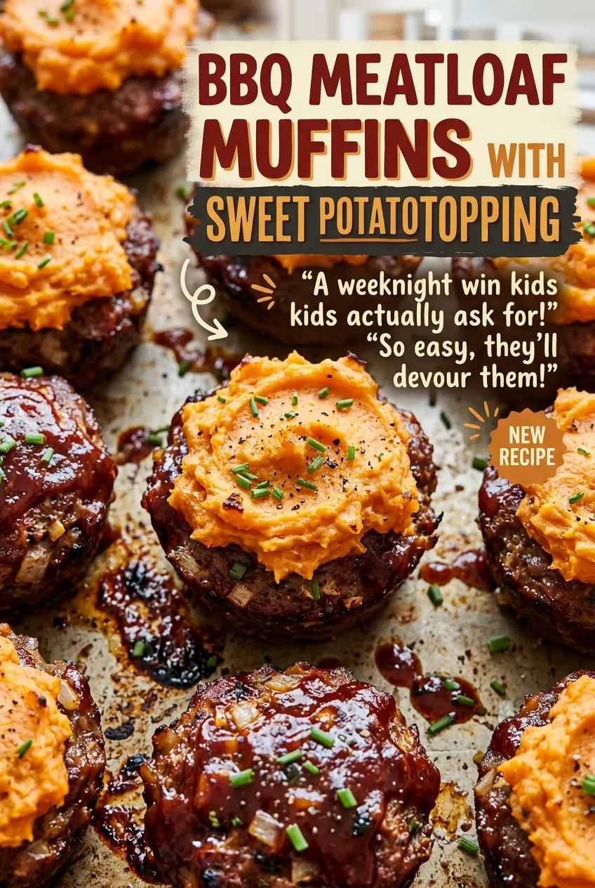 BBQ Meatloaf Muffins with Sweet Potato Topping, neatly topped and savory