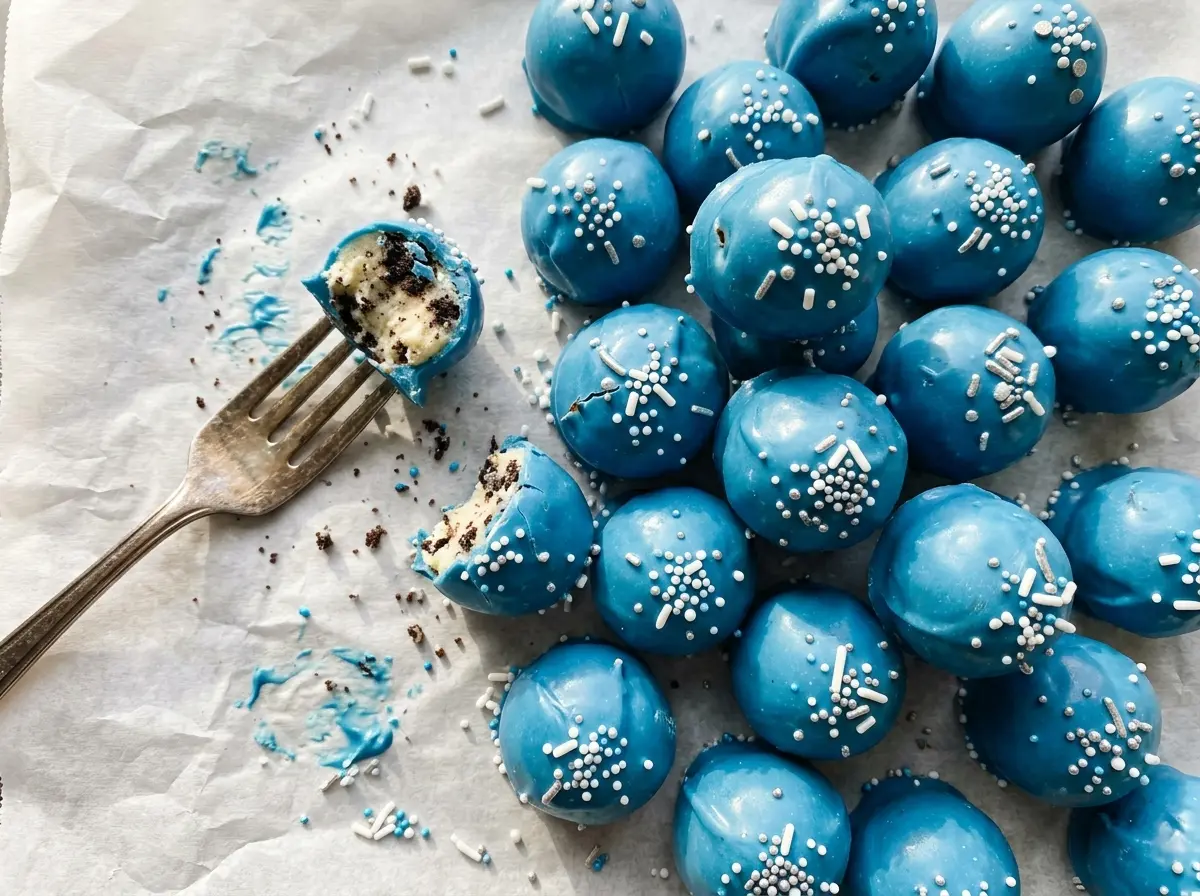 Blue Christmas Truffles with glossy blue coating
