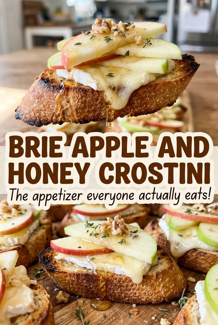 Brie Apple and Honey Crostini with warm glossy topping