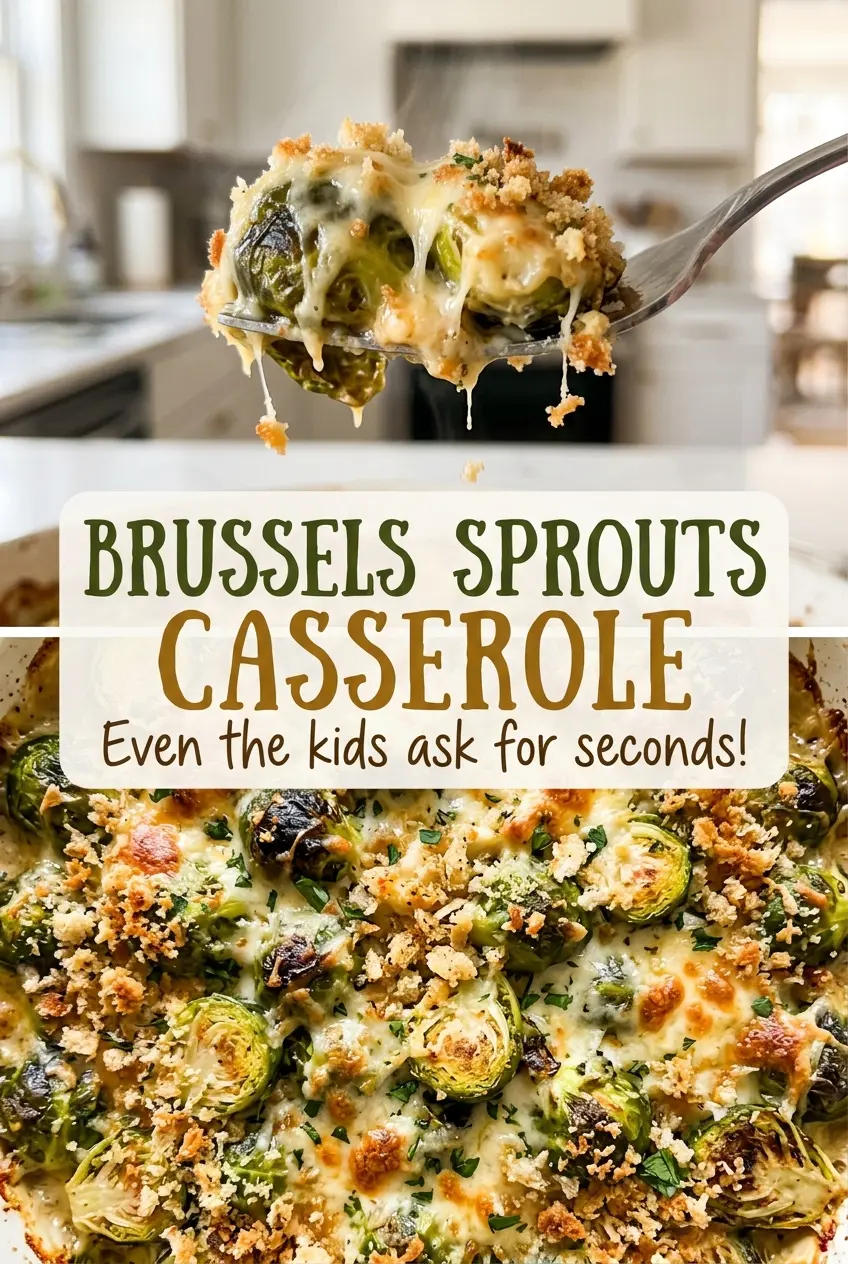 Brussels Sprouts Casserole bubbling crisp topping