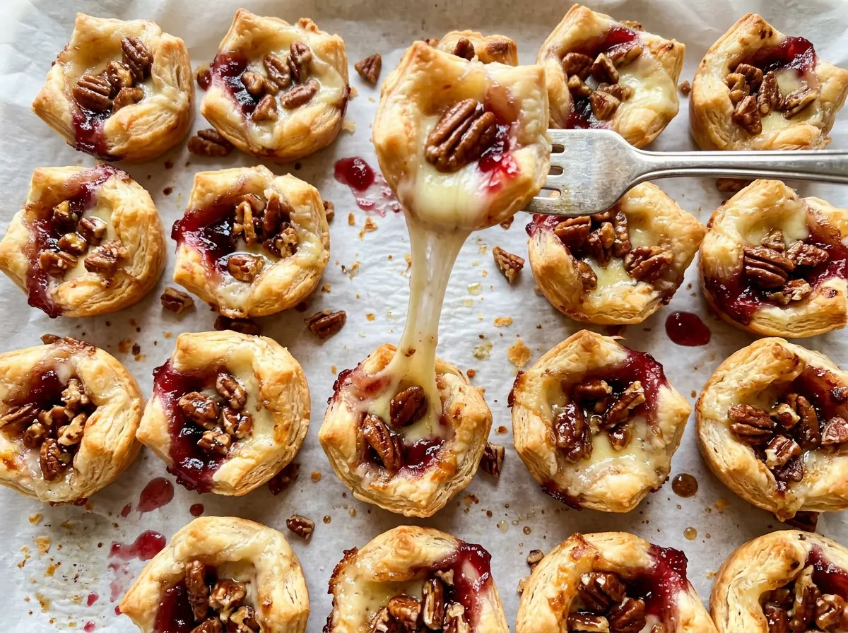 Candied Pecan Cranberry Brie Bites golden flaky crisp