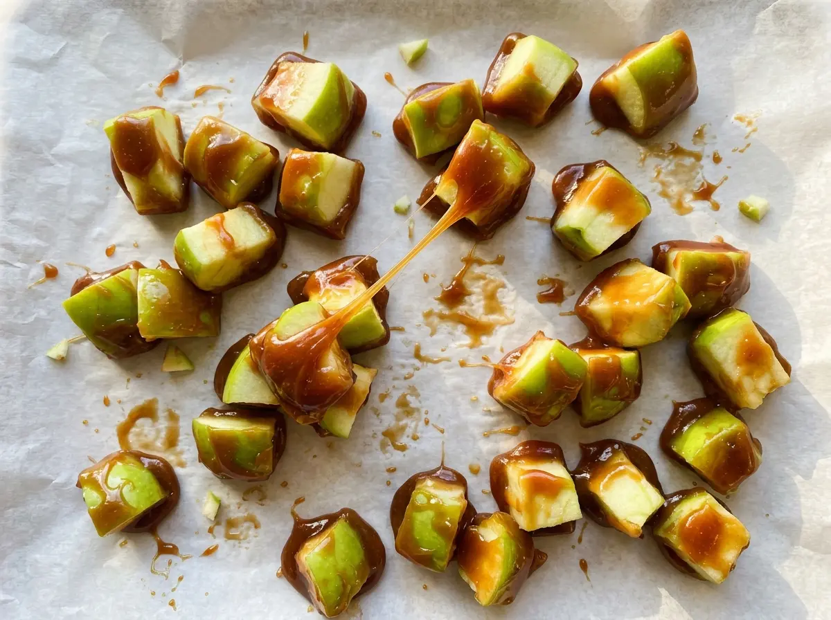 Caramel Apple Bites glossy caramel-coated pieces