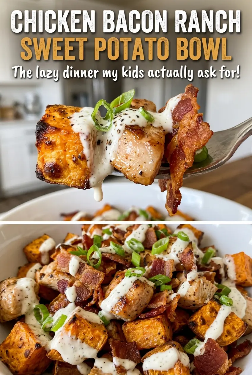 Chicken Bacon Ranch Sweet Potato Bowl, hearty colorful meal