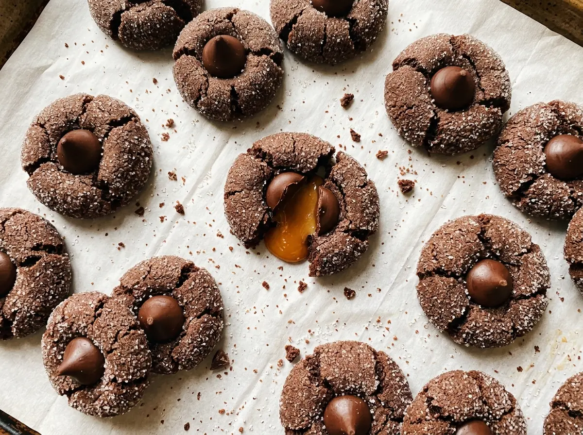 Chocolate Caramel Blossoms with cracked cocoa tops