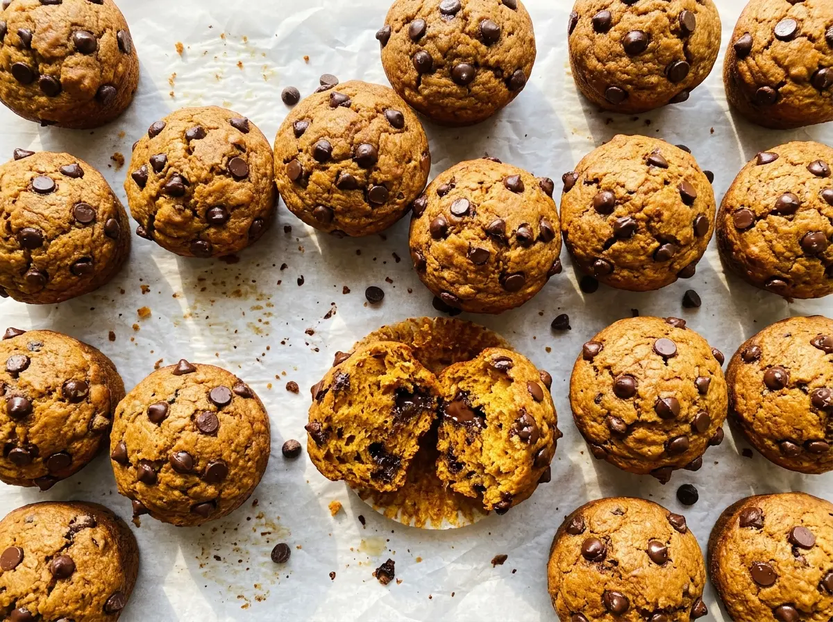 Chocolate Chip Sweet Potato Muffins with tender, chocolate-studded tops