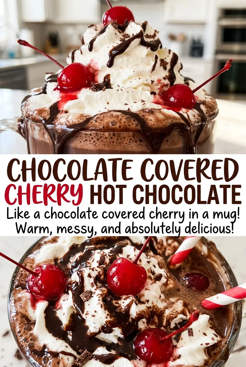 Chocolate Covered Cherry Hot Chocolate with cherries