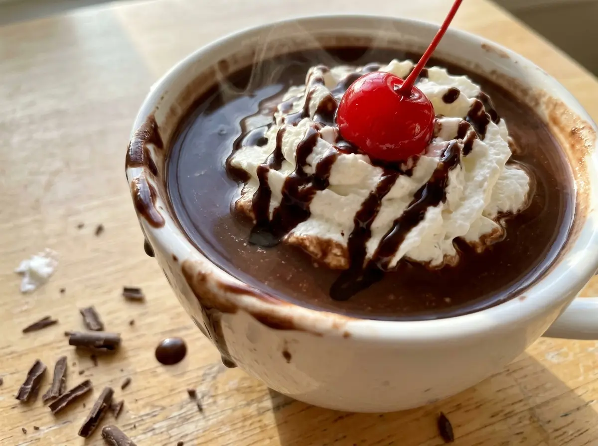 Chocolate Covered Cherry Hot Chocolate with whipped cream