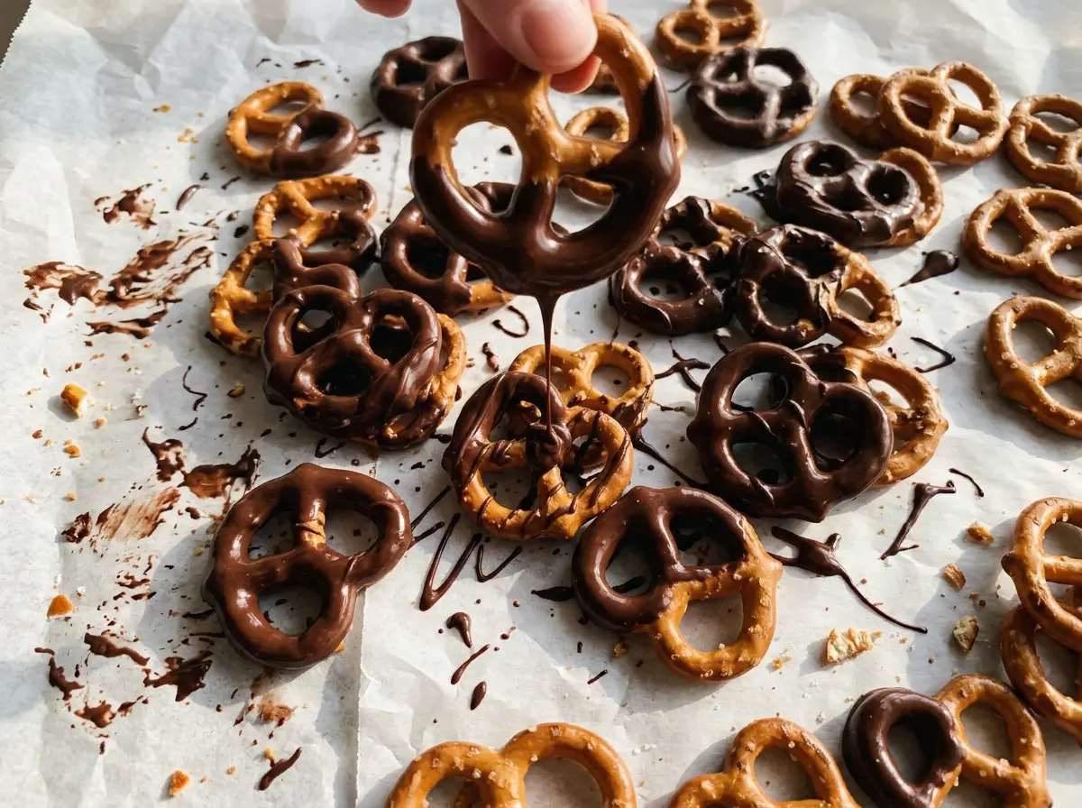 Chocolate Covered Pretzels glossy chocolate-dipped rods