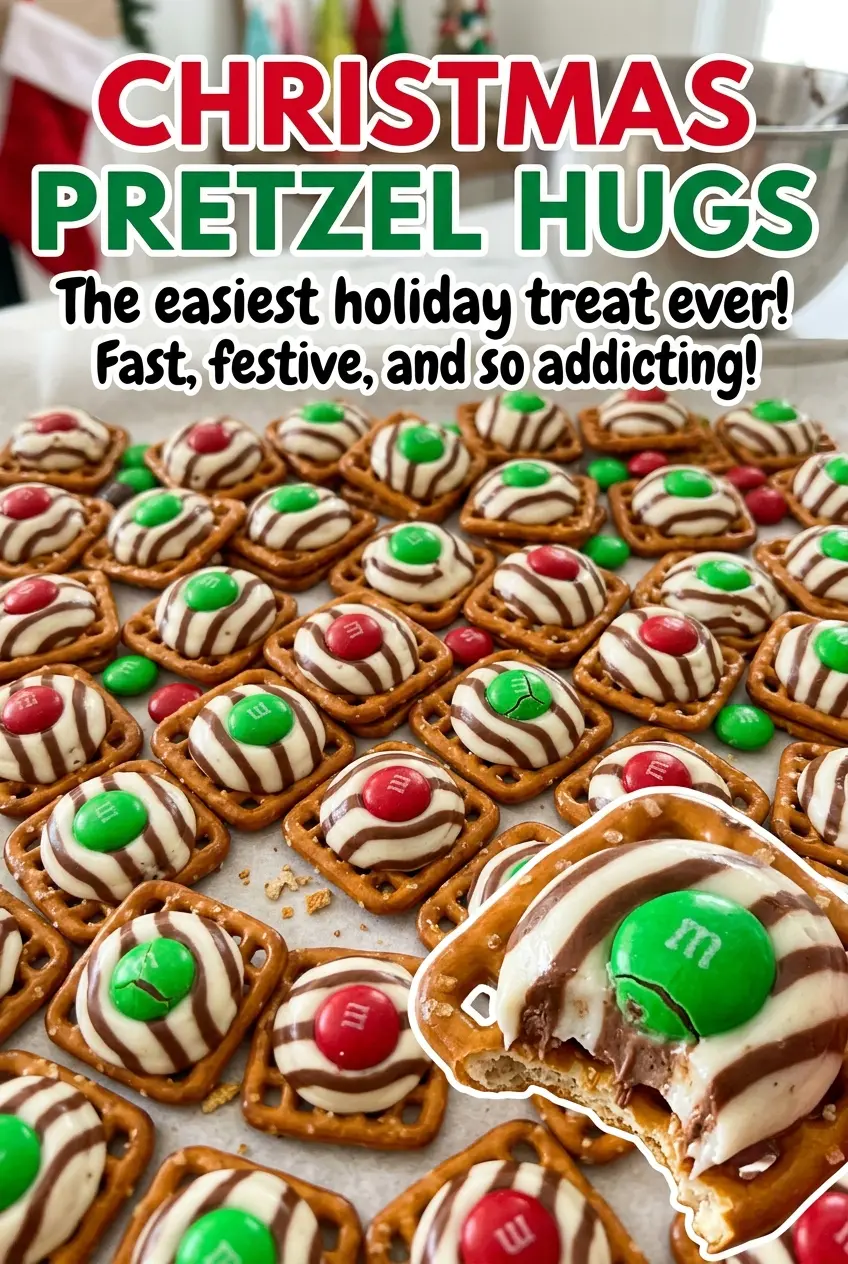 Christmas Pretzel Hugs glossy chocolate candy