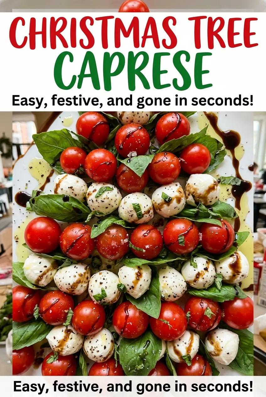 Christmas Tree Caprese, fresh basil and mozzarella