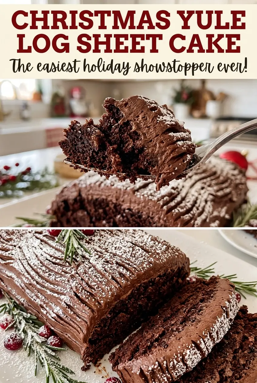 Christmas Yule Log Sheet Cake frosted chocolate swirl