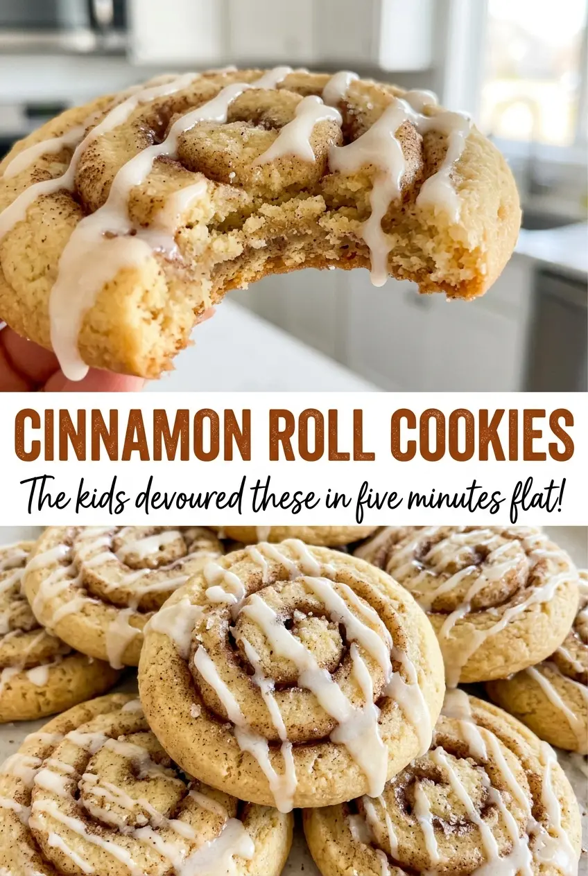 Cinnamon Roll Cookies with iced cinnamon swirls