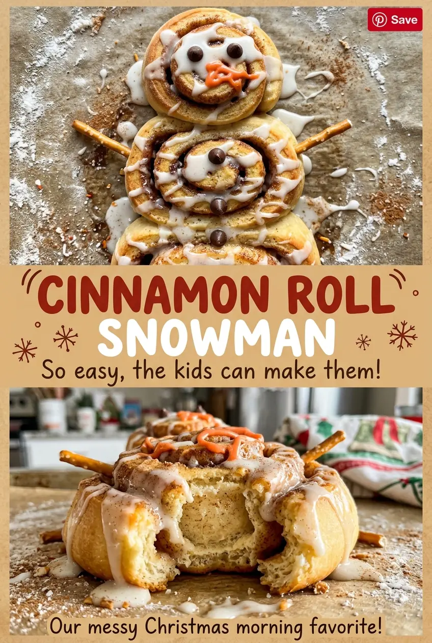 Cinnamon Roll Snowman chocolate face