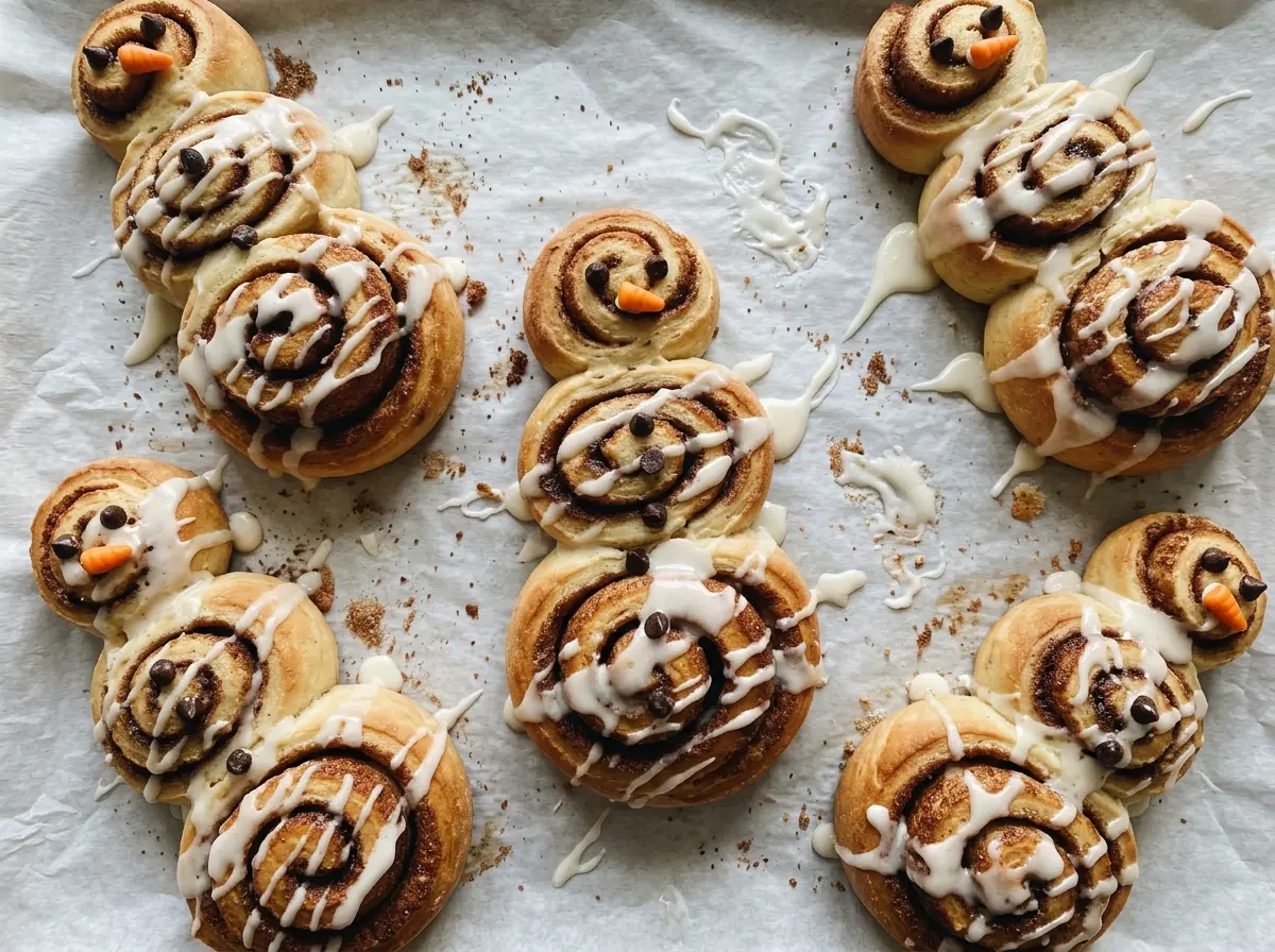 Cinnamon Roll Snowman golden icing
