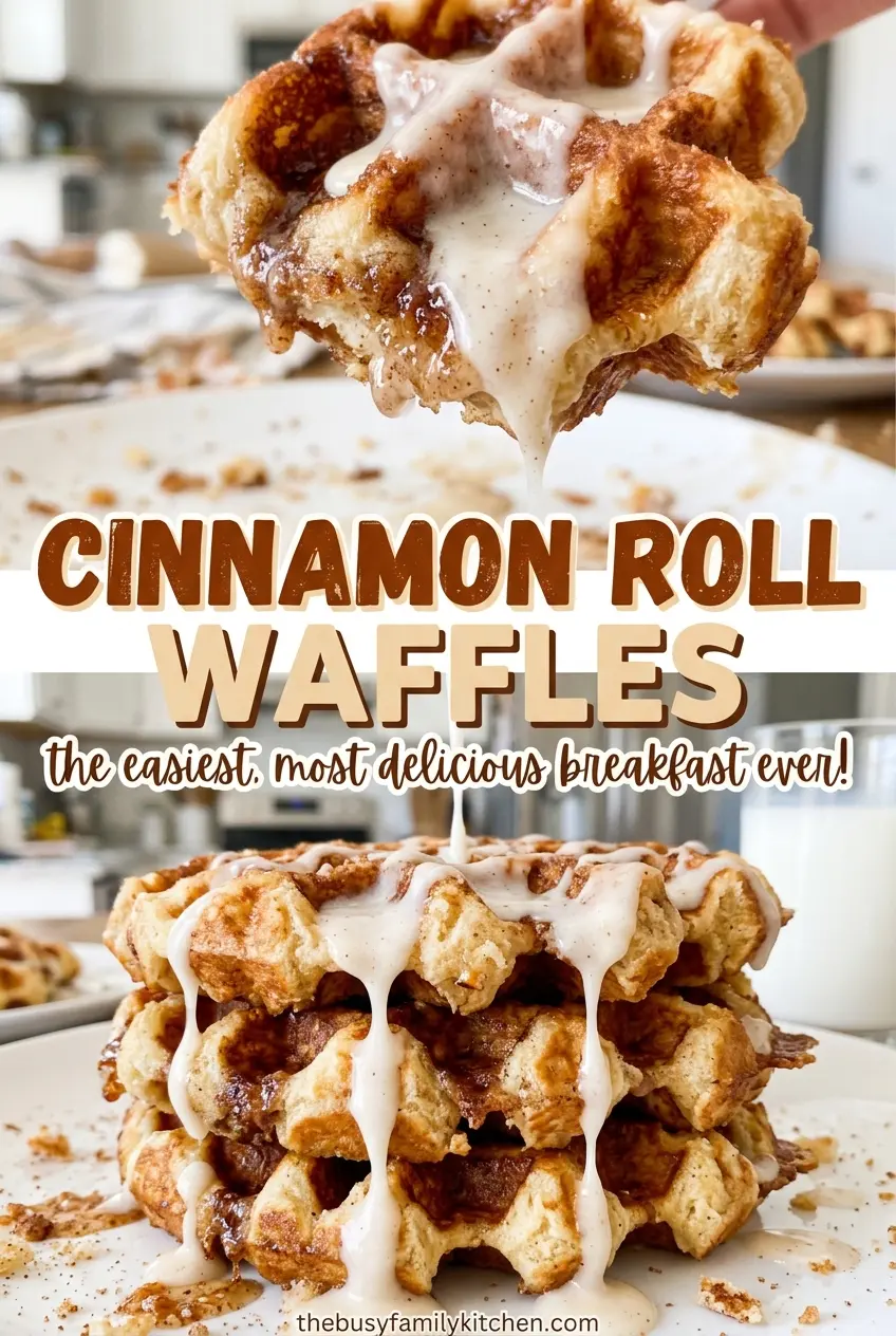 Cinnamon Roll Waffles crisp glazed edges