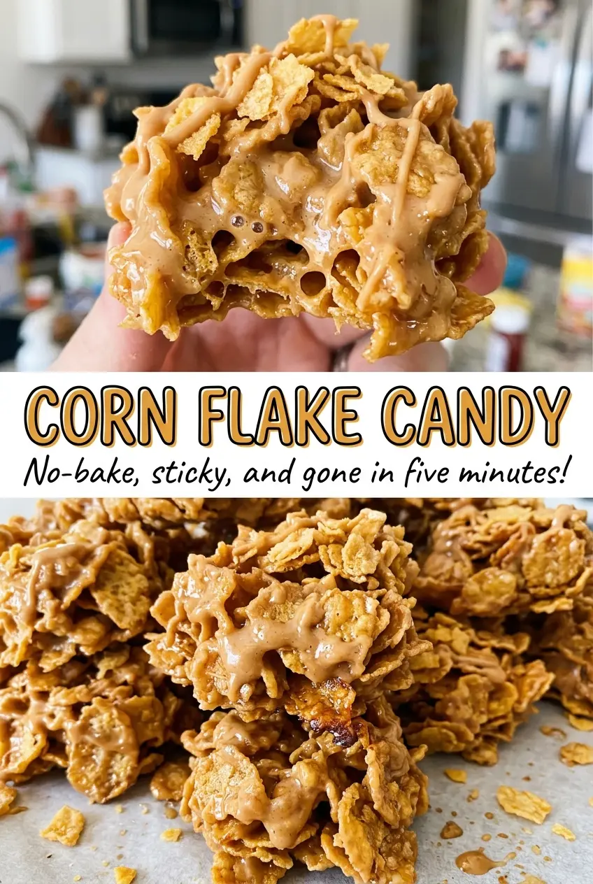 Corn Flake Candy glossy peanut butter clusters