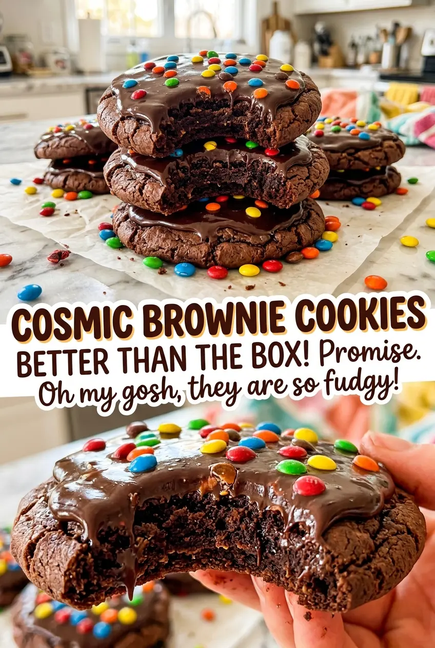 Cosmic Brownie Cookies with glossy ganache