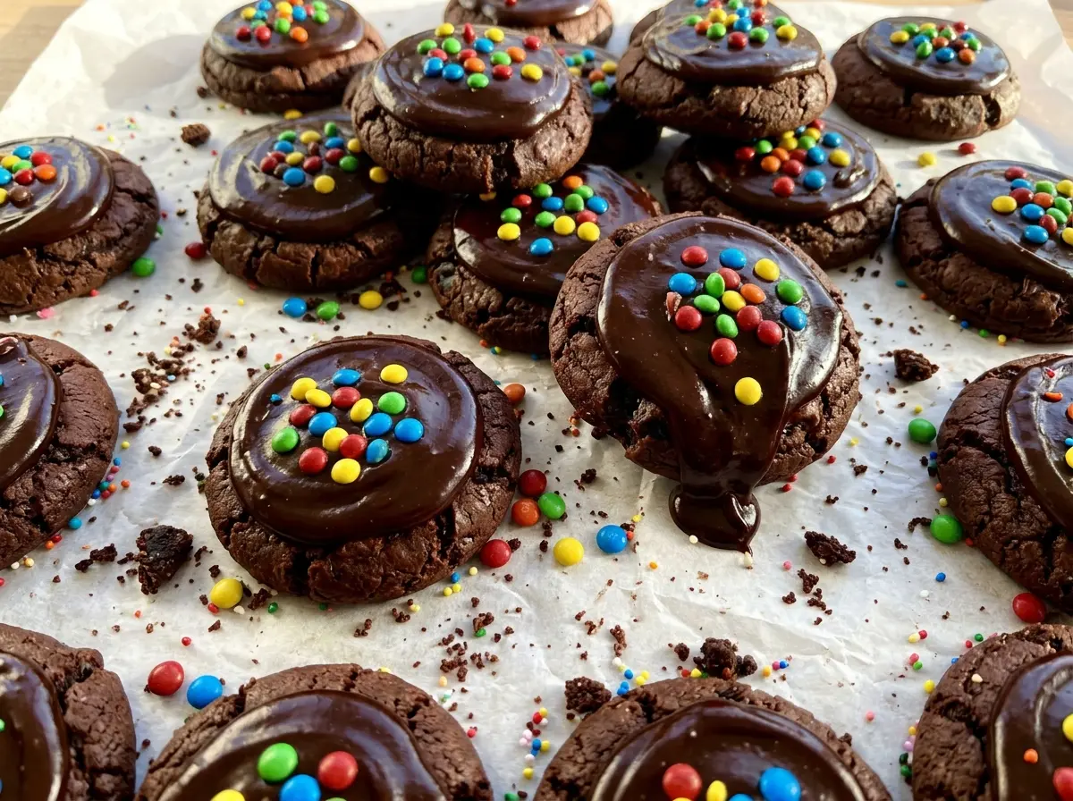 Cosmic Brownie Cookies, fudgy and sprinkle-topped