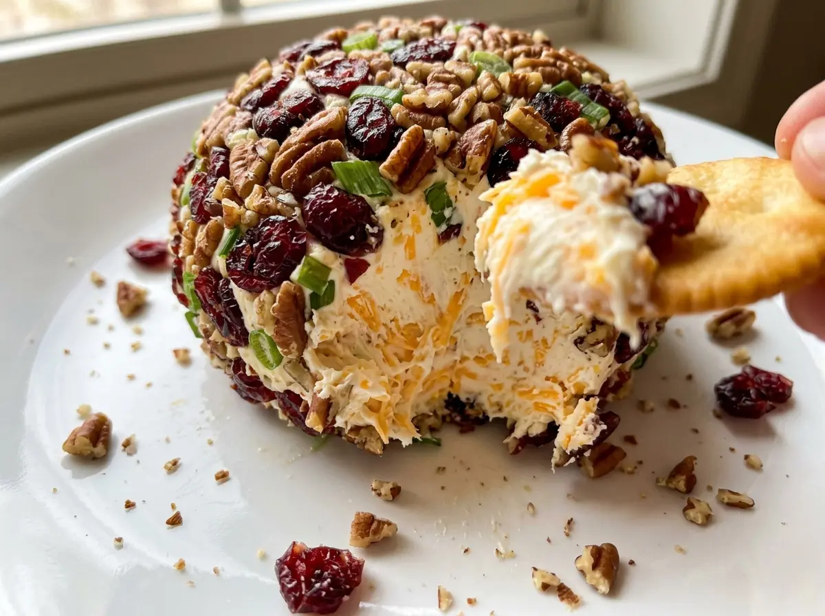 Cranberry Pecan Cheese Ball with festive coating