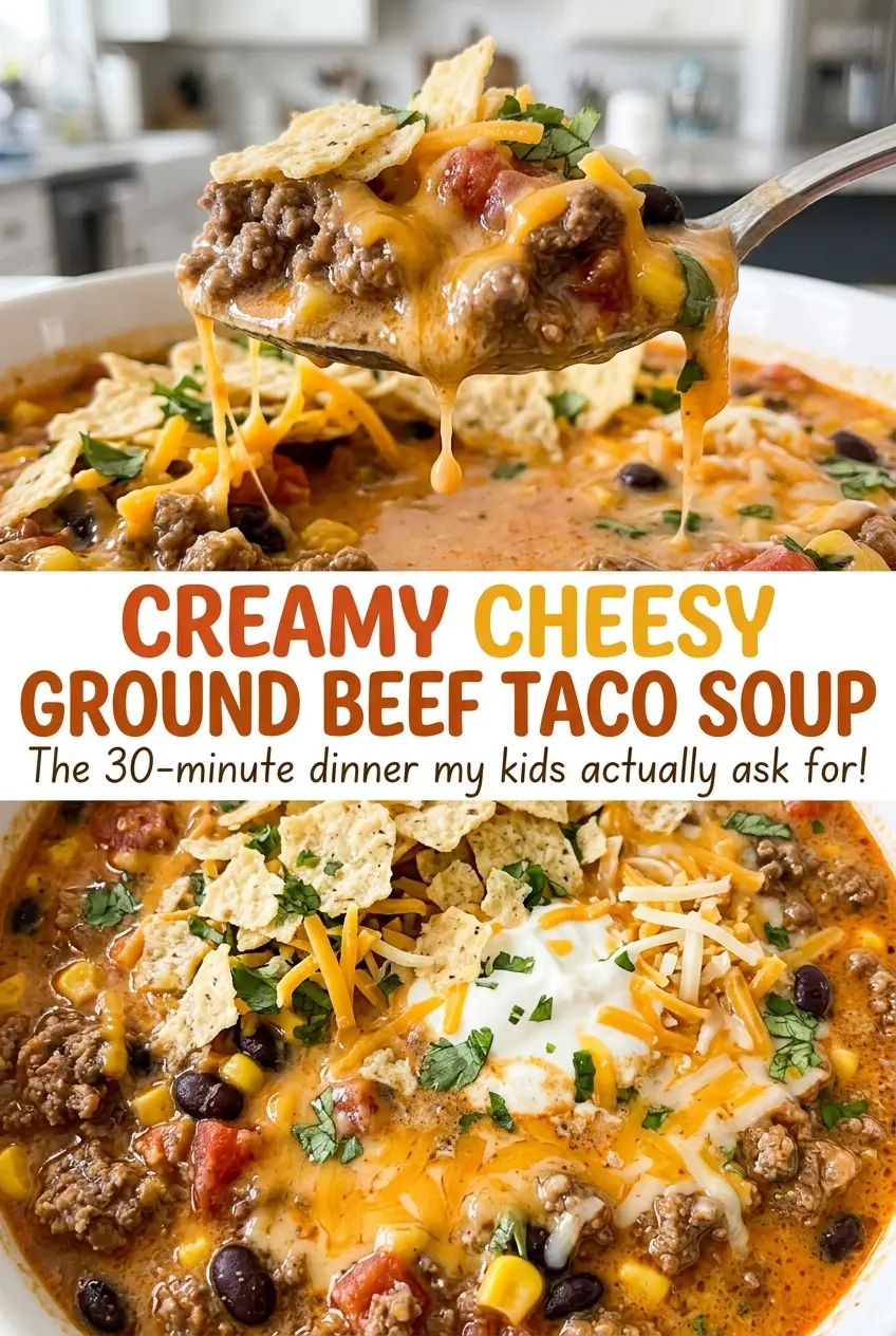 Creamy Cheesy Ground Beef Taco Soup, cheesy and hearty
