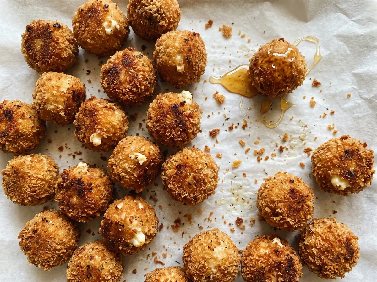 Crispy Goat Cheese Poppers with Honey, golden panko crust